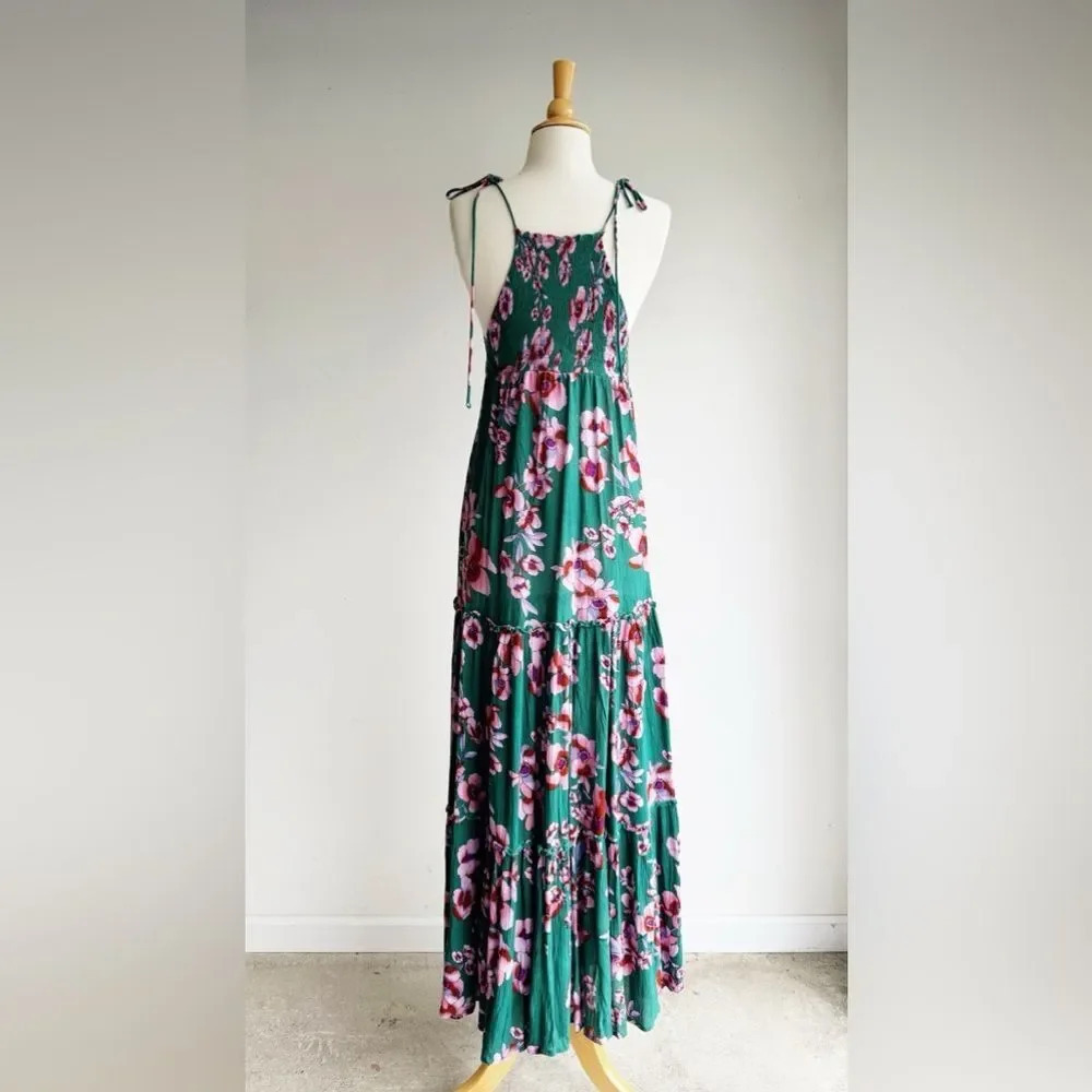 Free People Green Floral Maxi Dress with Pink Flowers - Picture 8 of 10